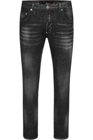 Philipp Plein Homme, Jeans, Noir, Taille: W30 Jean Noir en Coton avec Logo Hexagone