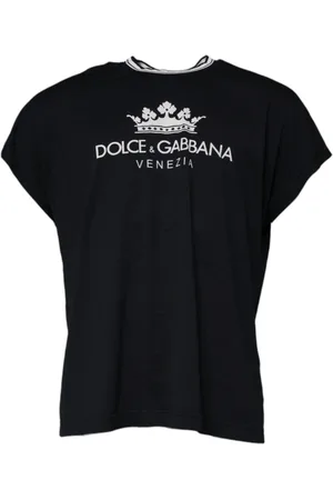 Dolce & Gabbana Homme, Tops, Bleu, Taille: S T-shirt en coton bleu foncé avec couronne et logo