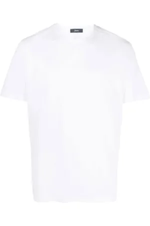 HERNO Homme, Tops, Blanc, Taille: L T-shirt Blanc en Coton Col Rond Manches Courtes
