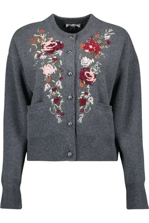 Paco rabanne Femme, Pulls, Gris, Taille: 40 FR Cardigan laine cachemire floral