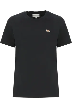 Maison Kitsuné Femme, Tops, Noir, Taille: 36 FR T-shirt Noir avec Patch Bébé Renard
