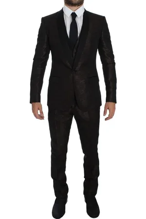 Dolce & Gabbana Homme, Costumes, Noir, Taille: L Marron Noir Brillant 3 Pièces Costume