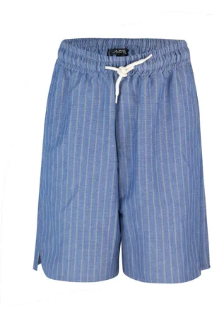 A.P.C. Homme, Shorts, Bleu, Taille: M Shorts en Lin Bleu à Rayures avec Cordon