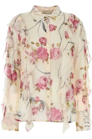 BLUMARINE Femme, Blouses et Chemises, Multicolore, Taille: 36 FR Chemise en Crêpe Imprimée pour Femmes