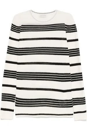 Moncler Femme, Pulls, Blanc, Taille: 40 FR Pull à Rayures en Mélange de Coton