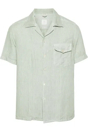 ELEVENTY Homme, Chemises, Bleu, Taille: L Chemise Casual en Lin Bleu à Manches Courtes