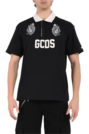 GCDS Homme, Tops, Noir, Taille: 2XL Polo en coton avec boutonnage frontal