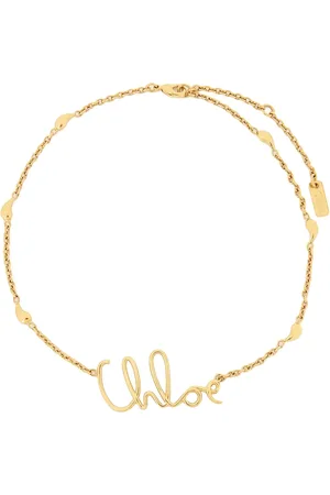 Chloé Femme, Accessoires, Jaune, Taille: ONE Size Collier Vintage en Métal Doré avec Pendentif Logo