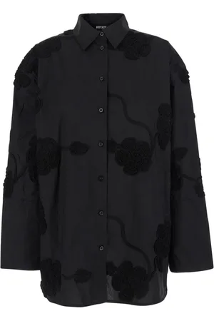 ROTATE Femme, Blouses et Chemises, Noir, Taille: 36 FR Chemise Noire Oversize à Fleurs