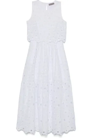 D.EXTERIOR Femme, Robes, Blanc, Taille: 40 FR Robe Maxi Blanche avec Broderie Anglaise