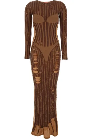 Diesel Femme, Robes, Brun, Taille: 36 FR Robe Longue Marron avec Effet Seconde Peau