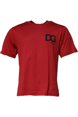 Dolce & Gabbana Homme, Tops, Rouge, Taille: L T-shirt col rond en coton rouge avec logo