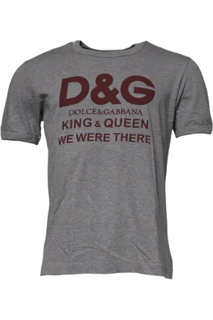Dolce & Gabbana Homme, Tops, Gris, Taille: S T-shirt Gris à Col Rond en Coton avec Logo Imprimé