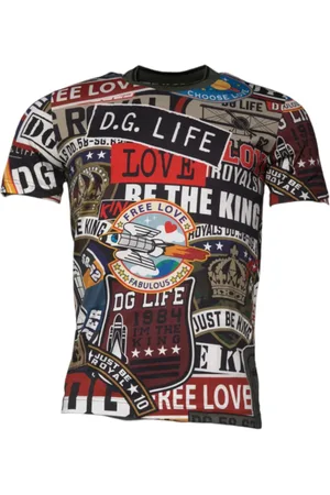 Dolce & Gabbana Homme, Tops, Multicolore, Taille: XL T-shirt Col Rond Multicolore à Imprimé Graphique