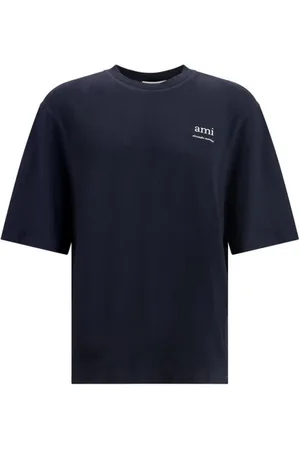 Ami Homme, Tops, Bleu, Taille: S T-shirt en coton avec encolure côtelée