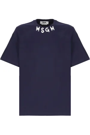 Msgm Homme, Tops, Bleu, Taille: M T-shirt en Coton Bleu avec Logo