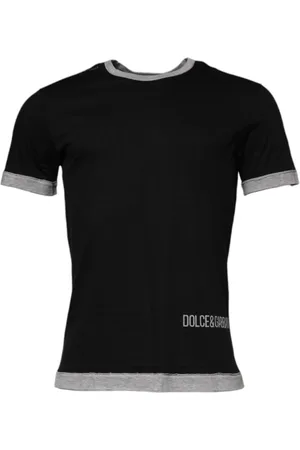 Dolce & Gabbana Homme, Tops, Noir, Taille: 2XL T-shirt Noir en Coton à Col Rond avec Logo