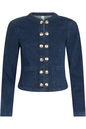 Liu Jo Femme, Blouses et Chemises, Bleu, Taille: 42 FR Veste en jean avec chaîne bijou
