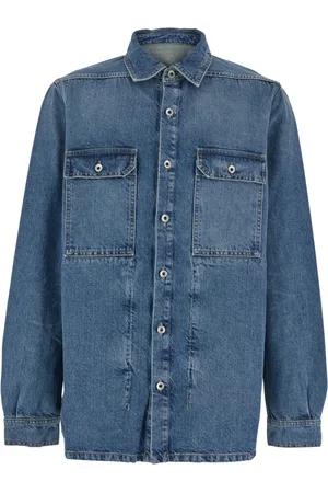Rick Owens Homme, Chemises, Bleu, Taille: M Chemise en Denim Extérieure Lavée Style