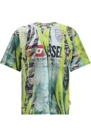 Diesel Homme, Tops, Multicolore, Taille: L T-shirt à encolure ras du cou côtelée avec effet divisé