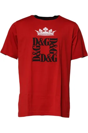 Dolce & Gabbana Homme, Tops, Rouge, Taille: 3XL T-shirt en coton rouge avec couronne et logo