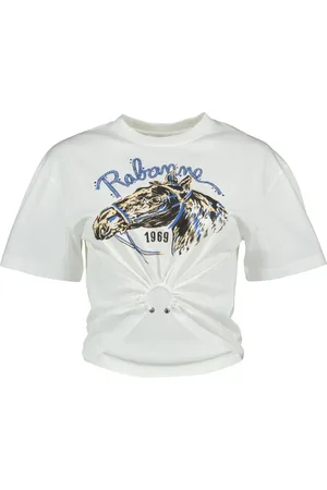 Paco rabanne Femme, Tops, Blanc, Taille: 40 FR T-shirt Blanc Imprimé Cheval