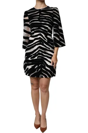 Dolce & Gabbana Femme, Robes, Noir, Taille: 32 FR Robe Mini A-line Sheath Zèbre Noir Blanc