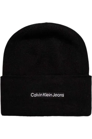 Calvin Klein Homme, Accessoires, Noir, Taille: ONE Size Bonnet Beanie en Coton Noir avec Logo Brodé
