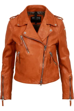Blauer Femme, Vestes, Brun, Taille: 40 FR Veste en Cuir Vintage avec Fermeture Éclair Asymétrique