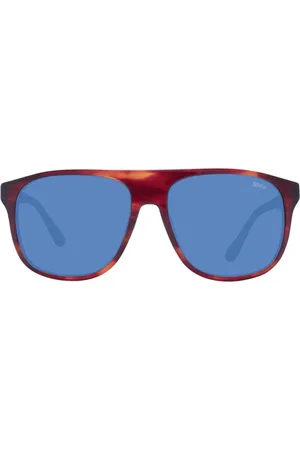 BMW Homme, Accessoires, Brun, Taille: ONE Size Lunettes de Soleil Rondes en Acétate Marron Verres Bleus