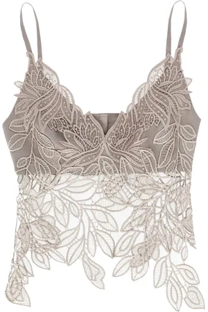 Alberta Ferretti Femme, Tops, Brun, Taille: 38 FR Haut en Dentelle Marron Col en V