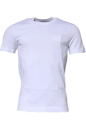 Dolce & Gabbana Homme, Tops, Blanc, Taille: S T-shirt Blanc avec Logo Plaque en Coton