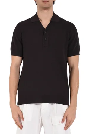 Paolo Pecora Homme, Tops, Brun, Taille: XL Polo en maille avec col boutonné
