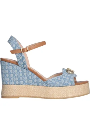 Liu Jo Femme, Chaussures, Bleu, Taille: 38 EU Sandales Compensées en Denim Monogramme