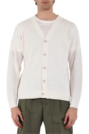 Paolo Pecora Homme, Pulls, Blanc, Taille: L Cardigan en lin avec boutonnage frontal