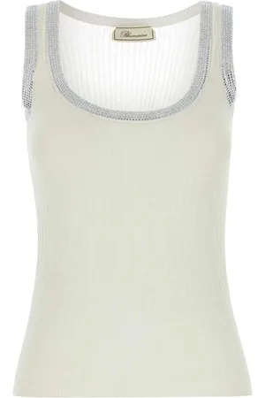 BLUMARINE Femme, Tops, Blanc, Taille: 36 FR Débardeur en Mélange de Coton Ivoire