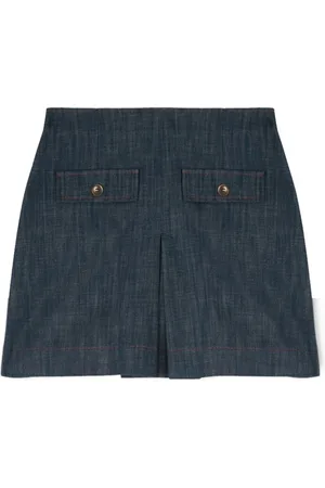 Motivi Femme, Jupes, Bleu, Taille: 40 FR Jupe courte en denim avec un pli creux