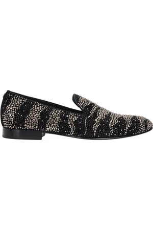 Roberto Cavalli Homme, Chaussures, Noir, Taille: 46 EU Rhinestone Animal-Print Mocassins