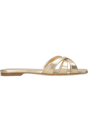 3Juin Femme, Chaussures, Jaune, Taille: 39 EU Sandales en cuir doré avec finition laminée