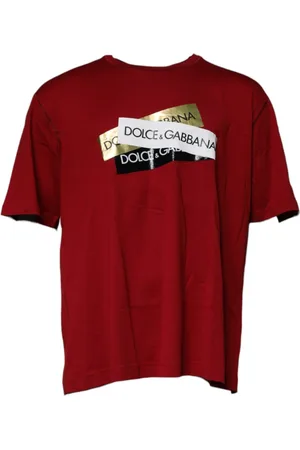 Dolce & Gabbana Homme, Tops, Rouge, Taille: XL T-shirt en coton rouge avec logo