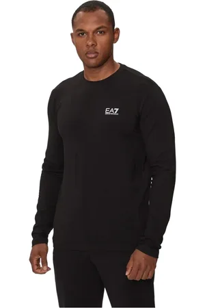 EA7 Homme, Tops, Noir, Taille: S T-shirt noir à manches longues et col rond