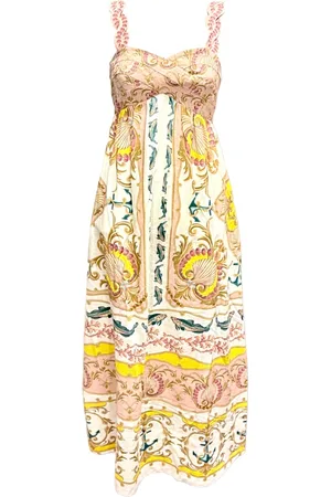 Farm Rio Femme, Robes, Jaune, Taille: 38 FR Magique Maritime Blanc sans Manches Robe