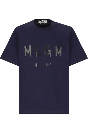 Msgm Homme, Tops, Bleu, Taille: M T-shirt en Coton Bleu avec Logo