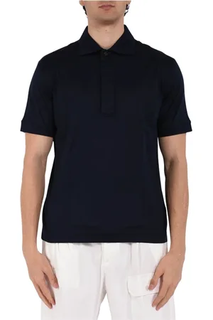 Paolo Pecora Homme, Tops, Bleu, Taille: M Polo en coton avec col boutonné