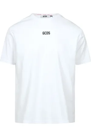 GCDS Homme, Tops, Blanc, Taille: XL Basic Logo Regular T-shirt en Coton
