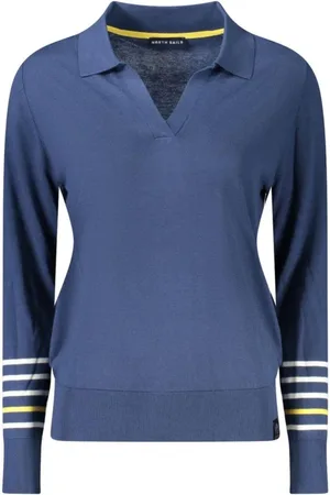 North Sails Femme, Pulls, Bleu, Taille: 44 FR Pull bleu à col en V avec détails contrastants
