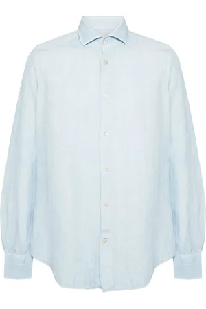 ELEVENTY Homme, Chemises, Bleu, Taille: 4XL Chemise Décontractée en Lin Bleu à Manches Longues