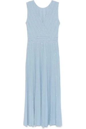 D.EXTERIOR Femme, Robes, Bleu, Taille: 40 FR Robe Longue Tricotée Bleu Ciel avec Application de Paillettes