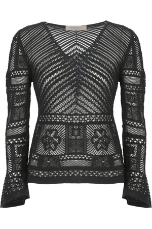 D.EXTERIOR Femme, Pulls, Noir, Taille: 36 FR Pull noir à col en V avec détails en dentelle