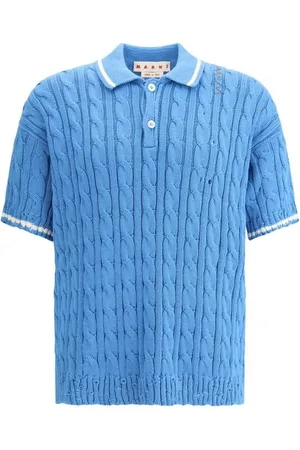 Marni Homme, Tops, Bleu, Taille: L Pull Polo en tricot torsadé avec ourlet côtelé